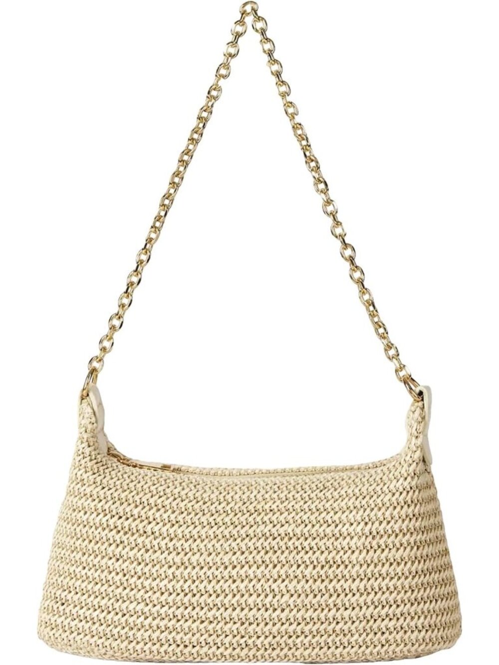Women's Beige Straw Woven Shoulder Bag Tote Handbag Summer Beach Purse Zipper